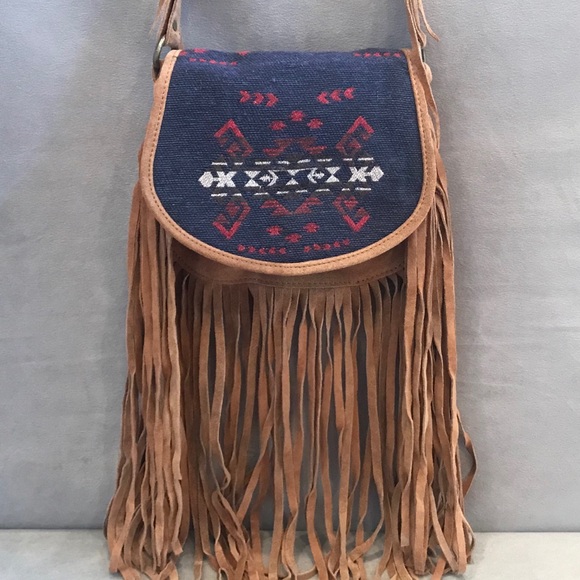 MNG Touch Suede Fringe Boho Crossbody - Picture 1 of 8